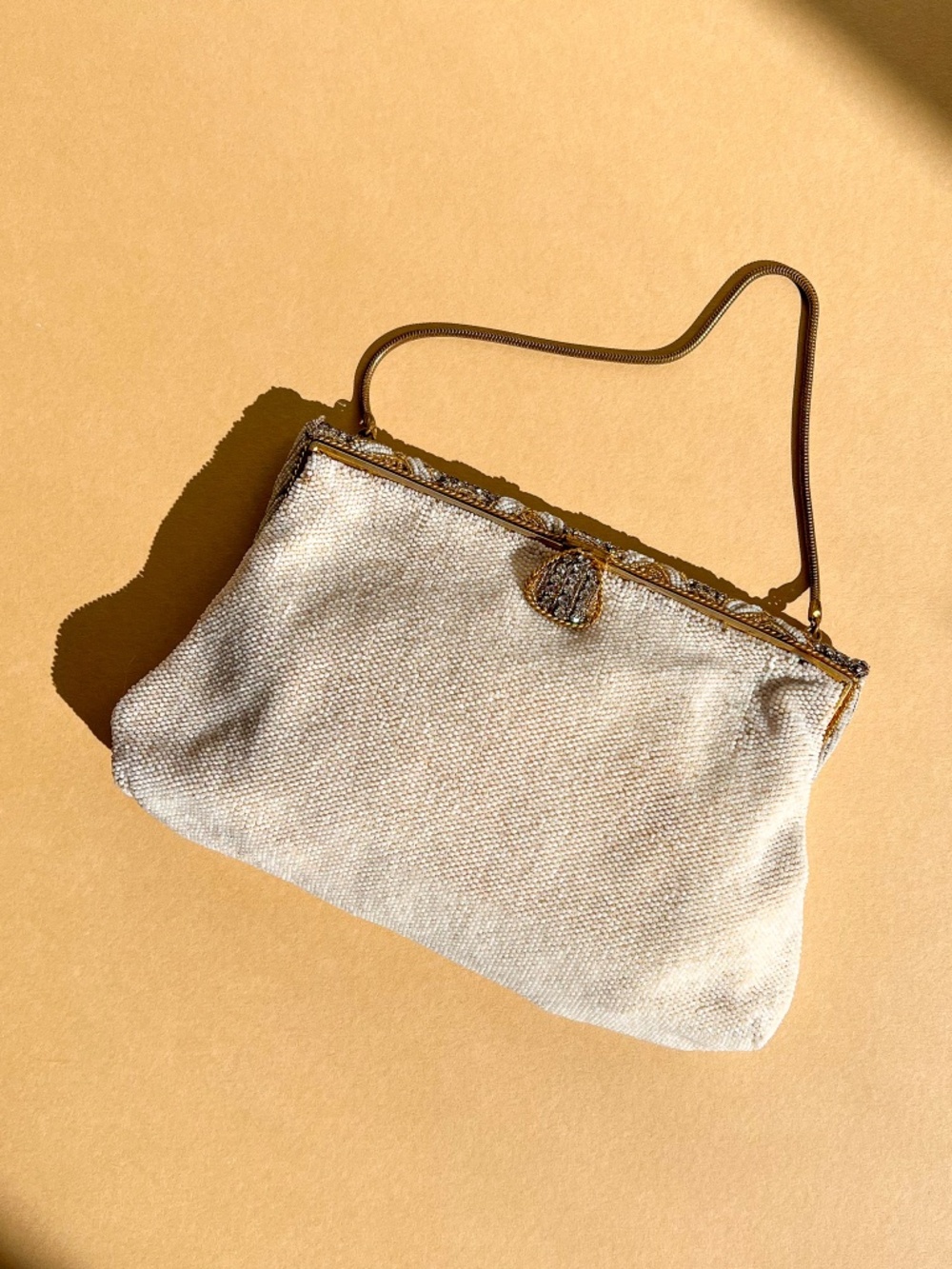 Vintage 1950s Saks Fifth Avenue White Beaded Handbag